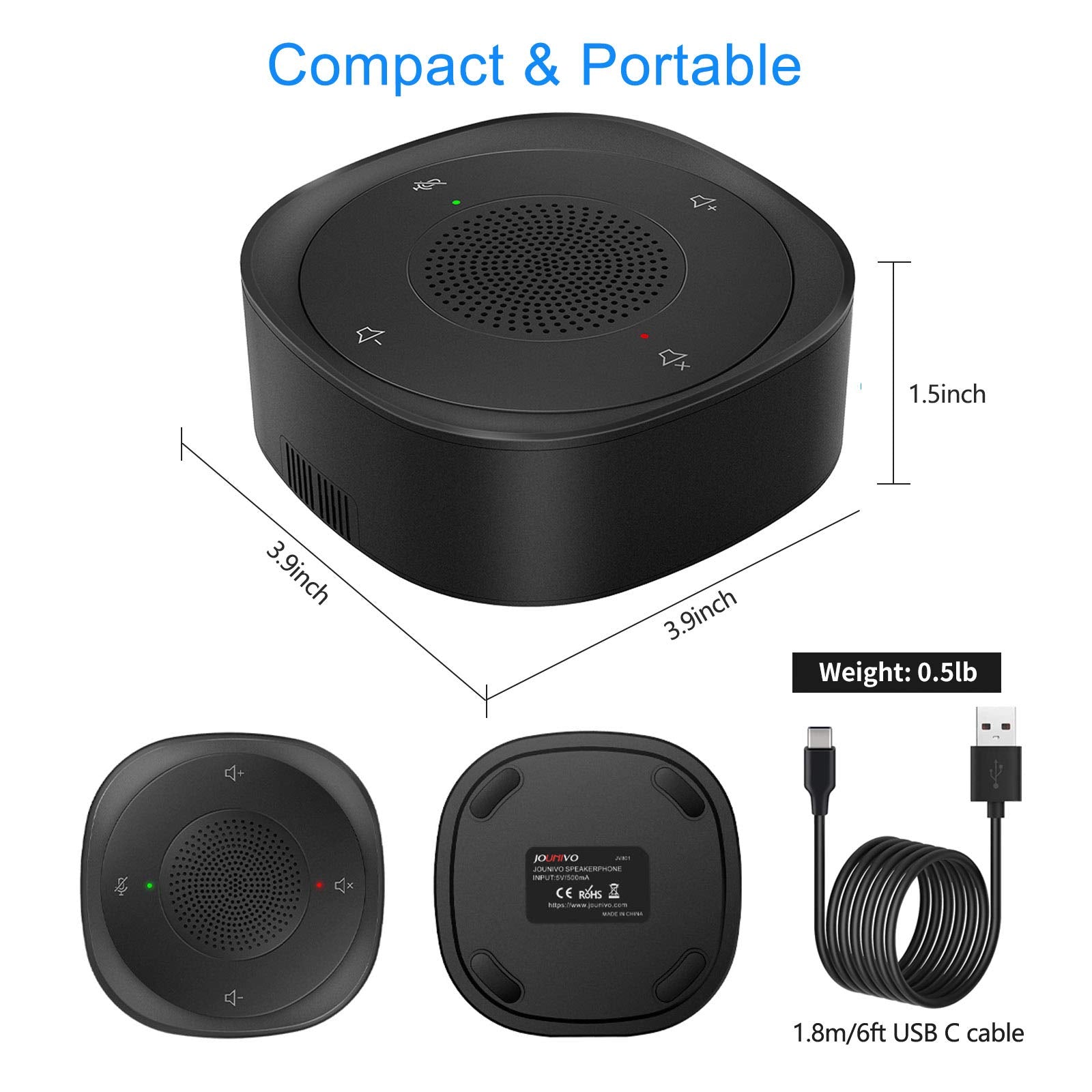 Usb Speakerphone Microphone, Conference Speaker Omnidirectional Computer Mic, With 360 Voice Pickup, Touch Sensor Buttons For Mu